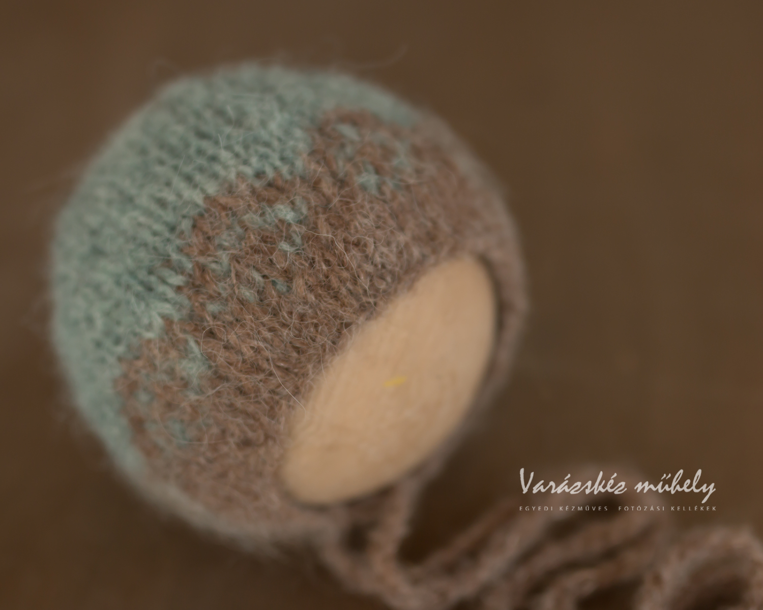 Sage Green-Brown Newborn Mohair Bonnet Norwegian Knit