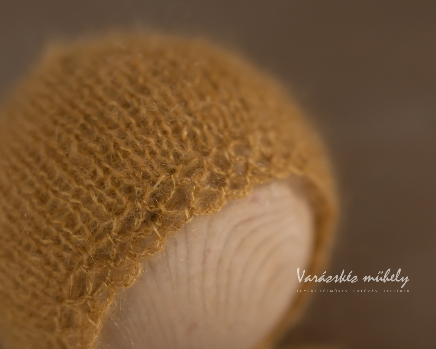 Mustard Mohair Newborn Mohair Bonnet with Lace Edge