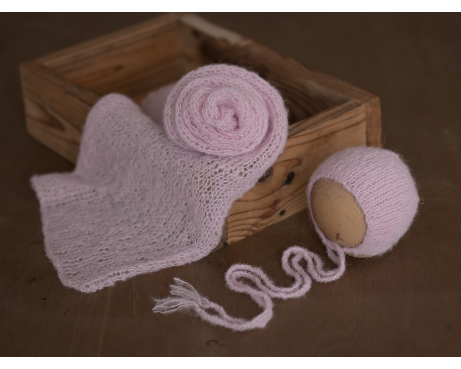 Halvány rózsaszín mohair, kötött wrap (150cm), vagy wrap+bonnet szett