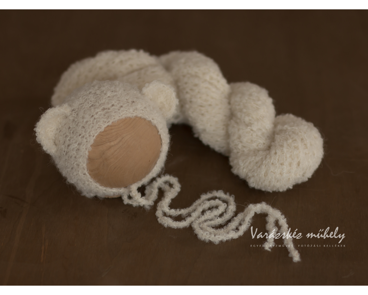 Ivory Knitted Bear Bonnet and Wrap Set
