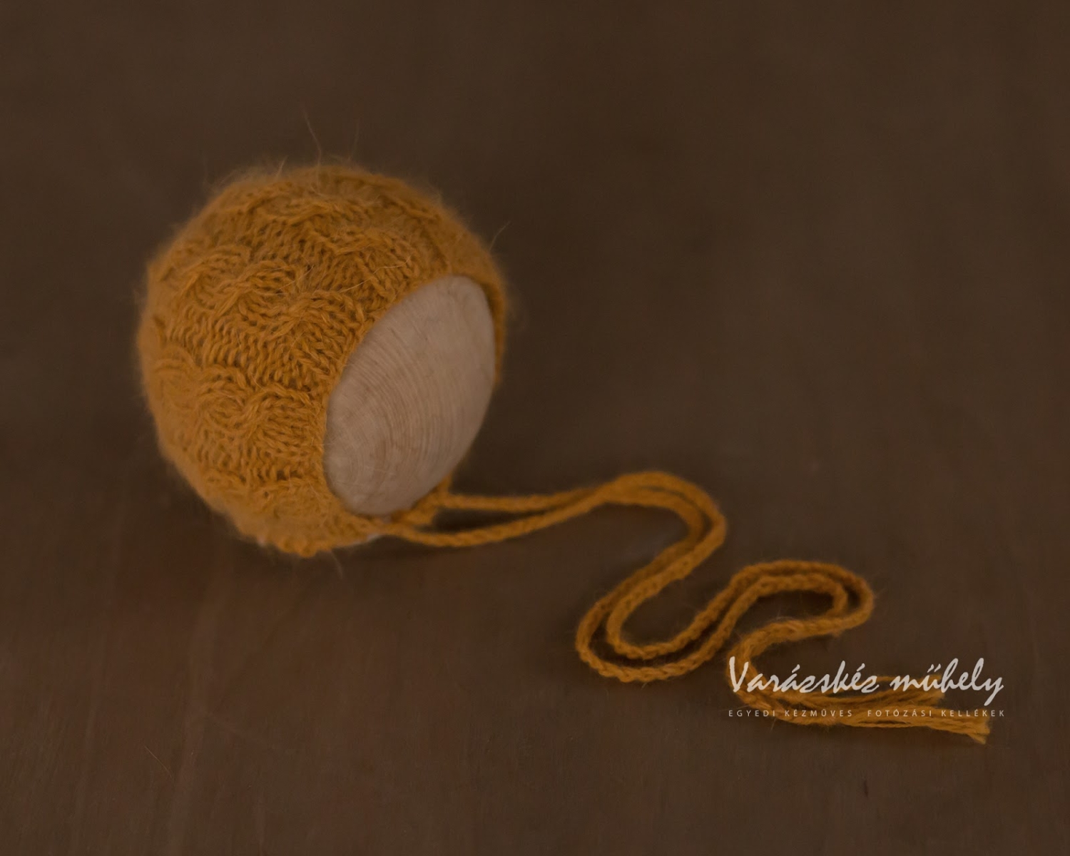 Mustard Braided Knitt Newborn Mohair Bonnet
