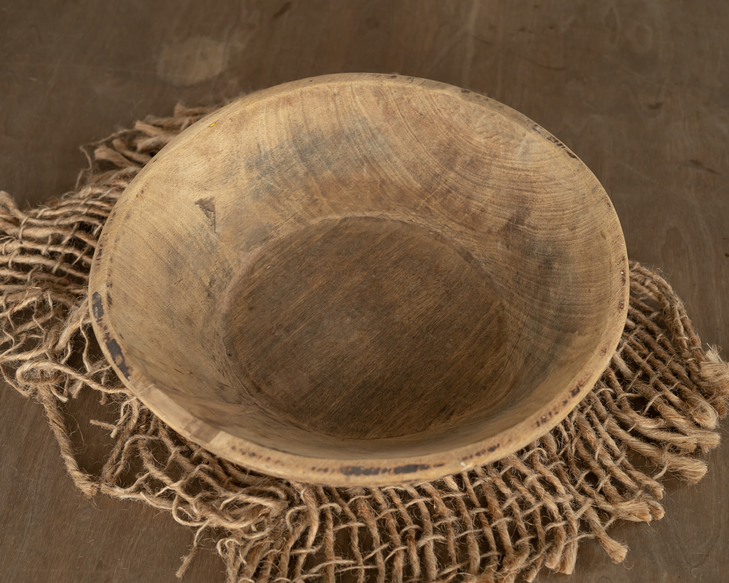 "1" Natural color round wooden bowl - 41cm