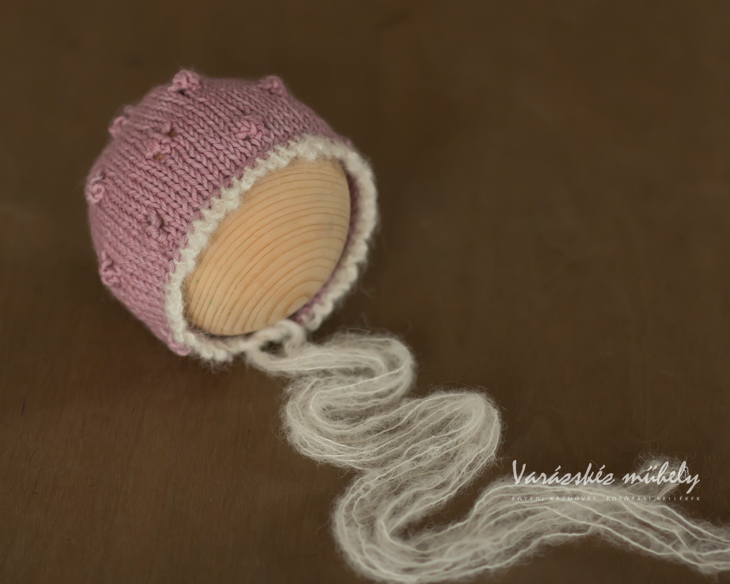 Bright Pink Newborn Bonnet with Berries and with Lace Edge