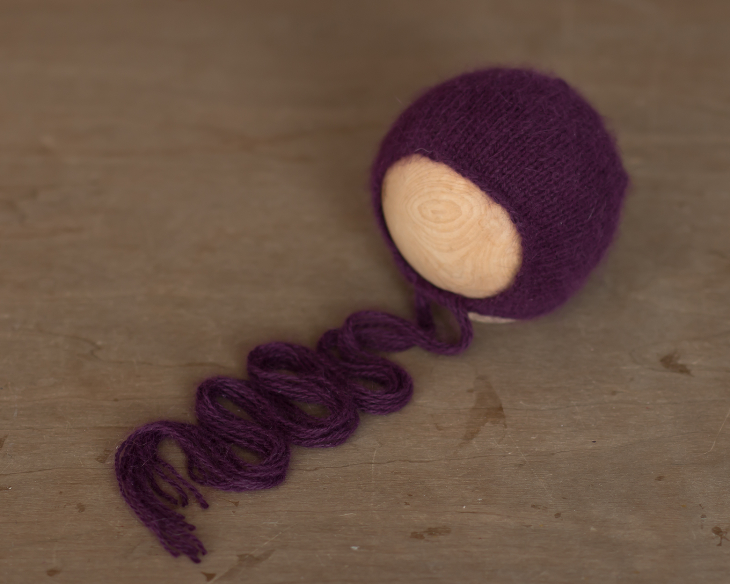 Eggplant Purple knitted angora wrap 140cm and bonnet set