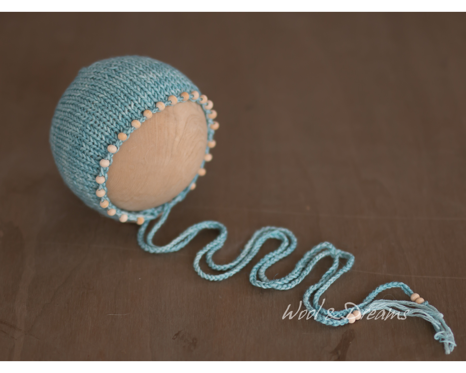 Turquise Newborn Bonnet with Wooden Pearl
