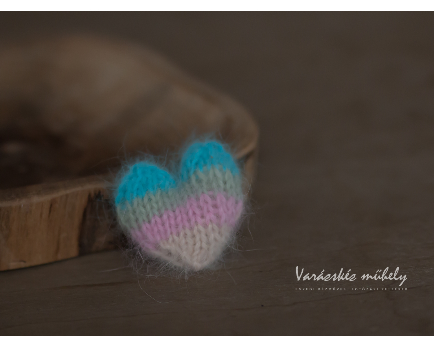 Mini, Knitted Angora Heart, in Rainbow Colors