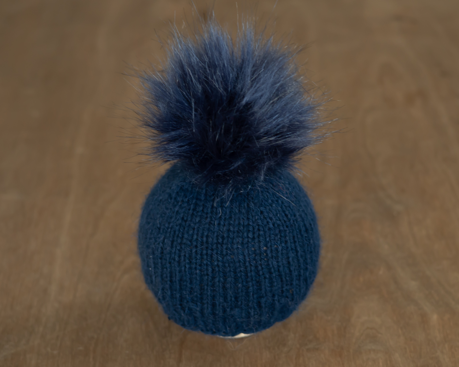 Dark Blue Newborn Bonnet with Fur Pom Pom