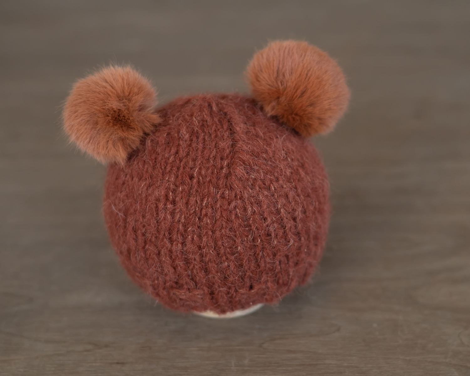 Rust Newborn Bear Hat with Fur Pom Pom